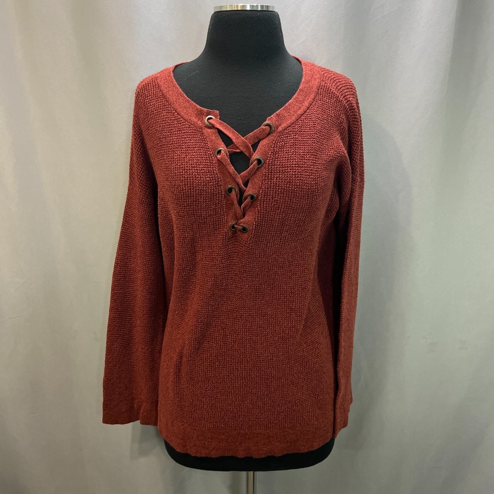 American Eagle Outfitters Thermal Top Womens M Rust Jegging Fit Lace Up Front